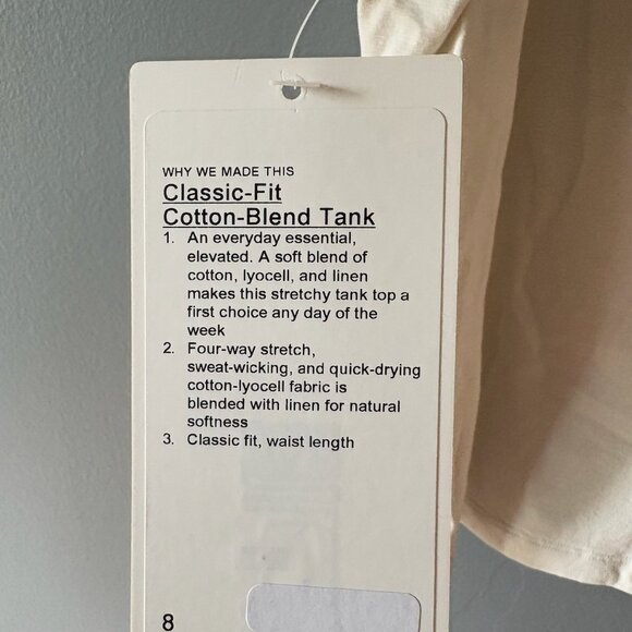 Classic fit cotton blend tank Bone Size 8 - Picture 3 of 3